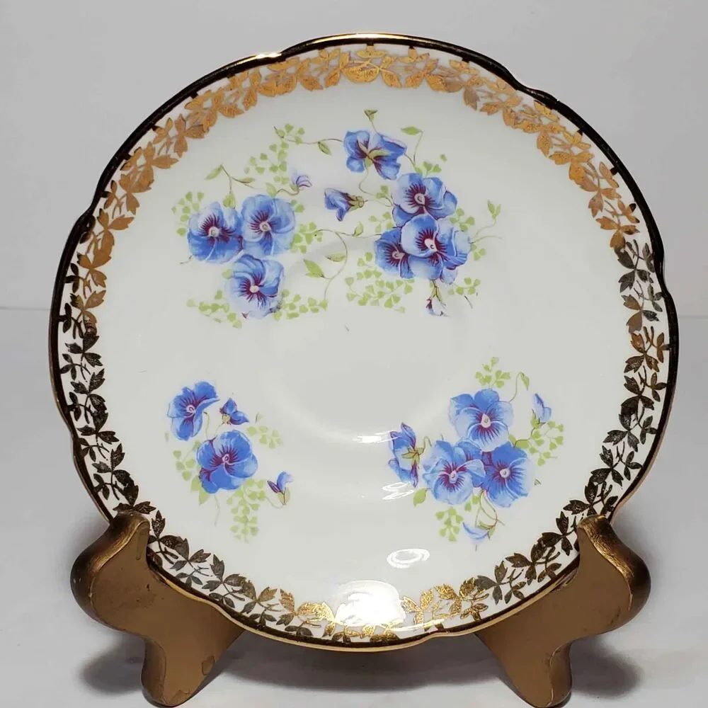 Collingwoods Teacup and Saucer Blue Flowers Vintage